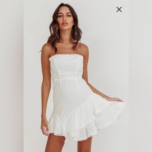 Candy Strapless Layered Ruffle Hem Dress White